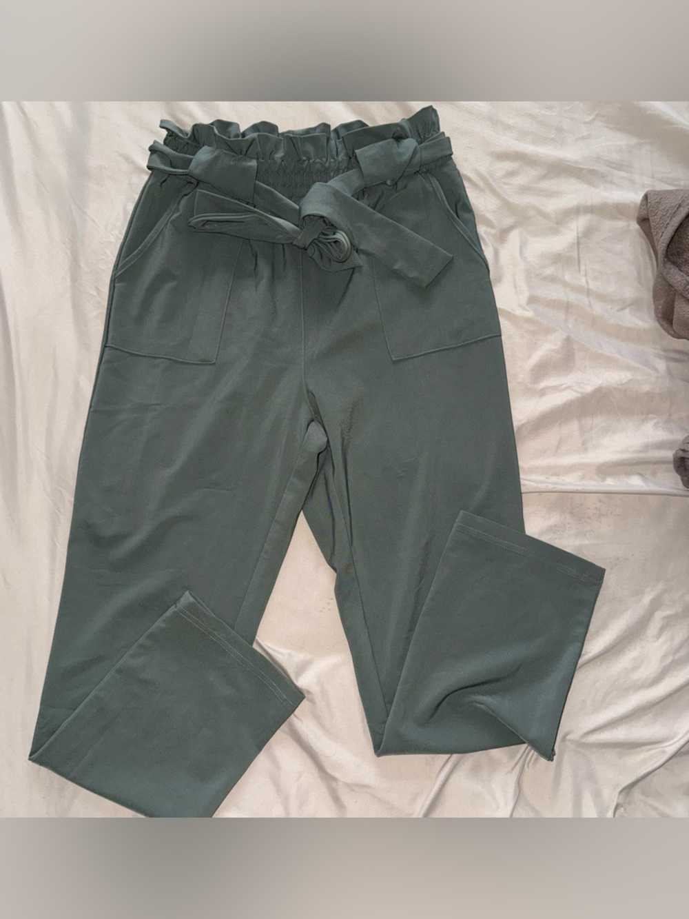 Grace Karin Green High Waist Paper Bag Pants